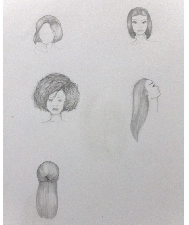 رسم الشعر ولوضعيات رأس مختلفة